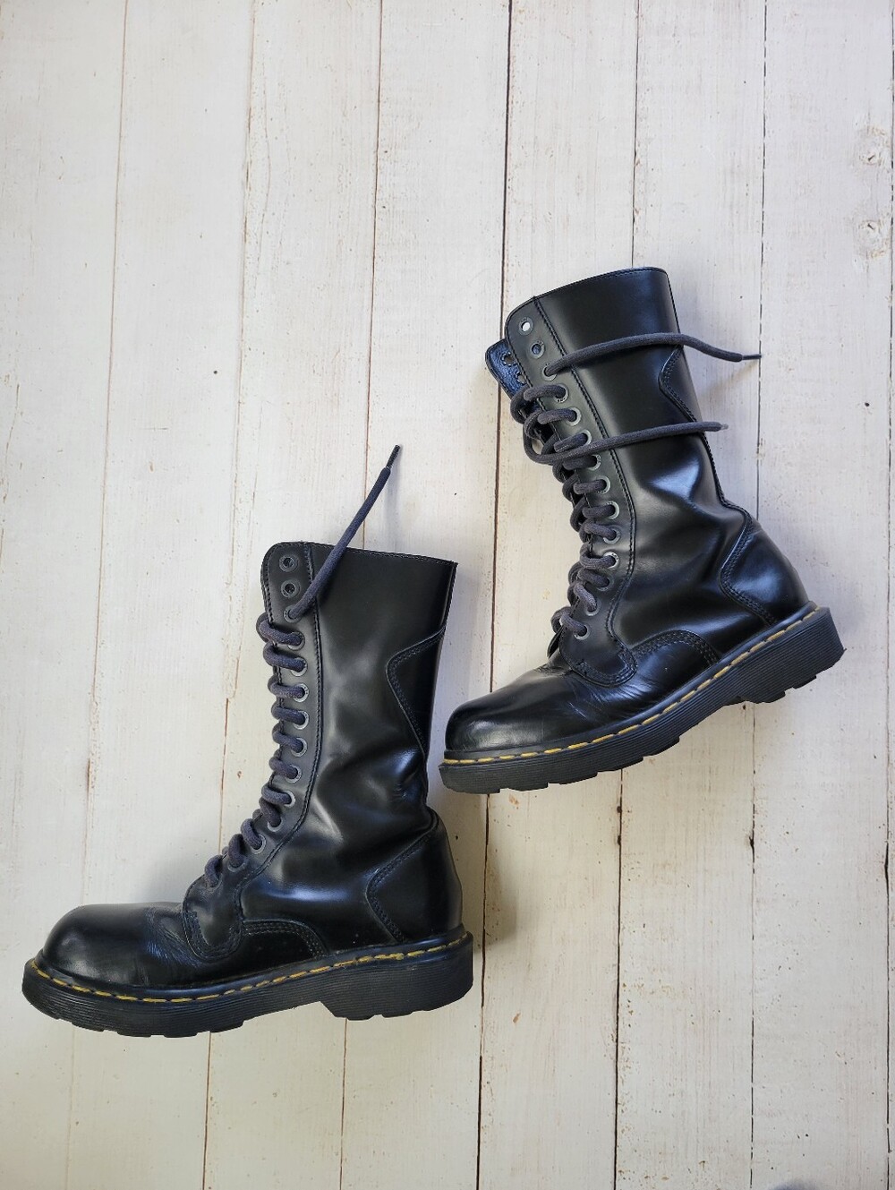 Vintage Dr Martens 9813 Combat Boots UK 6 Black Tall 14-Eye Lace Up Made England - Picture 14 of 14